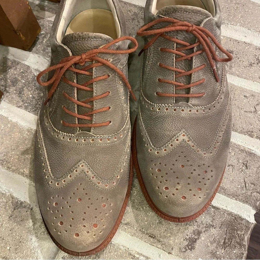 ECCO Men's Taupe Wingtip Tour Hybrid Golf Shoes Size 10.5